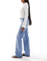 ONLY Tall Juicy high waisted wide leg jeans in mid blue