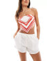 Фото #1 товара ASOS DESIGN stretch satin scarf hem bandeau top with tie back in red and white