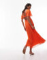 Topshop v neck angel sleeve midi dress with cut out back in orange