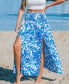 Фото #2 товара Women's Blue Tropical Smocked Waist Maxi Cover-Up Skirt