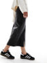 Object coated midi skirt with split front in black