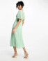 Фото #4 товара Little Mistress plunge flutter sleeve midi dress in sage green