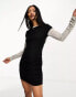 ASOS DESIGN 2 in 1 long sleeve ribbed overlay mini dress in black and grey