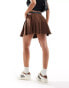 Фото #2 товара ASOS DESIGN pleated twill mini skirt with elastic waist detail in brown