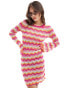 Фото #3 товара Y.A.S chevron fine crochet mini dress with bell sleeves in pink and orange stripe