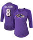 ფოტო #1 პროდუქტის Women's Lamar Jackson Purple Baltimore Ravens Team Player Name Number Tri-Blend Raglan 3/4 Sleeve T-shirt