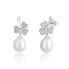 Three-leaf silver earrings with pearl and zircons JL0618