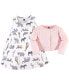 ფოტო #4 პროდუქტის Infant Girl Cotton Dress and Cardigan 2pc Set, Modern Pink Safari