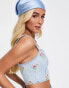 Фото #4 товара Miss Selfridge floral embroided denim bralet in mid wash