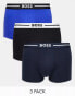 Boss Bodywear bold 3 pack trunks in black, blue and navy