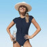 Фото #1 товара Women's Short Sleeve Zipper Front Rash Guard One Piece Swimsuit - Cupshe-S-Blue