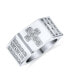 ფოტო #1 პროდუქტის Religious Wide 6 Side Mens Christian Greek Key Cubic Zirconia CZ Accent Cross Statement Ring Band For Men Stainless Steel