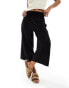 ASOS DESIGN Petite shirred waist cropped culotte trouser in black