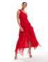 Фото #1 товара Mango frayed one shoulder midi dress in red