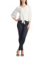 Juniors' Round-Neck 3/4-Lace-Sleeve Tie-Hem Top