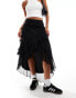 Фото #2 товара Miss Selfridge chiffon lace mix ruffle maxi skirt in black