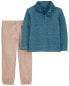 Фото #3 товара Baby 2-Piece Sherpa Quarter Zip Pullover & Canvas Pant Set 6M