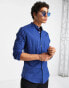 Фото #3 товара ASOS DESIGN skinny fit shirt with grandad collar in royal blue