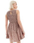 Daisy Street shirred mini tea dress in brown pink ditsy Braun, Rosa, DE 34 - фото #3