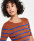 ფოტო #3 პროდუქტის Women's Striped Short-Sleeve Knit Top