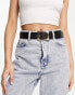 Фото #2 товара ASOS DESIGN chunky gold buckle waist and hip jeans belt in black