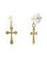 ფოტო #1 პროდუქტის Gold-Tone Crystal Cross with Imitation Pearl Stud Drop Earrings