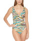 Фото #1 товара Dkny 300735 Women's Printed Ruffled Tummy-Control One-Piece Swimsuit, 8