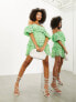 Фото #3 товара ASOS EDITION blouson off shoulder tiered broderie mini dress in bright green