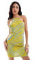 Фото #1 товара ASOS DESIGN mesh halter mini dress in yellow & blue animal print