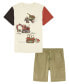Baby Boys Short Sleeve Color Block T-shirt and Prewashed Canvas Shorts Set