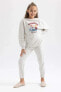 Фото #2 товара Kız Çocuk Baskılı Uzun Kollu Pijama Takım