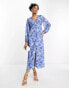 Фото #1 товара Vila v neck button through maxi dress in blue floral