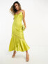 Фото #1 товара Never Fully Dressed asymmetric contrast satin slip dress in chartreuse