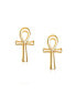 ფოტო #3 პროდუქტის Minimalist Petite Delicate Religious Symbol of Life Egyptian Ankh Cross Stud Earrings For Women For Men 14k Gold 2.5 Microns Vermeil Sterling Silver