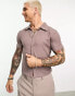 Фото #1 товара ASOS DESIGN cropped muscle polo shirt in brown texture with retro collar