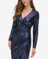 Фото #7 товара Women's Long-Sleeve Side-Ruched Sequin Gown