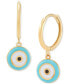 Multicolor Enamel Evil Eye Dangle Hoop Earrings in 14k Gold