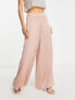 Фото #3 товара ASOS DESIGN Petite wide leg satin trouser in blush pink