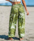ფოტო #3 პროდუქტის Women's Palm Leaf Smocked Waist Tapered Leg Pants