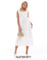 Фото #1 товара Mamalicious Maternity textured jersey midi dress with fril detail in white