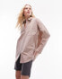 Topshop oversized poplin shirt in taupe Серо-коричневый, 38 - фото #6