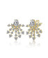 Фото #1 товара Sterling Silver 14K Gold Plated with Clear Cubic Zirconia Snowflake Cluster Earrings