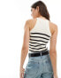 Фото #8 товара Vero Moda knitted racer neck top in cream stripe