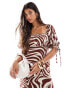 Фото #4 товара Nobody's Child Heidi tie sleeve midaxi dress in brown abstract print