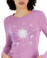 Фото #3 товара Juniors' Long-Sleeve Crewneck Sun Graphic T-Shirt