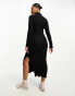 Фото #4 товара Pimkie roll neck side split midi jumper dress in black