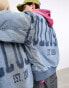 COLLUSION Unisex oversized denim bomber with branding in blue