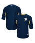 Men's Navy and Gold-Tone Milwaukee Brewers Authentic Collection On-Field 3 and 4-Sleeve Batting Practice Jersey