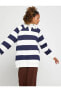 Фото #1 товара Polo Yaka Sweatshirt Oversize Çizgili Uzun Kollu Içi Polarlı