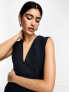 ASOS DESIGN sleeveless plunge neck mini dress with curved waist seam in navy